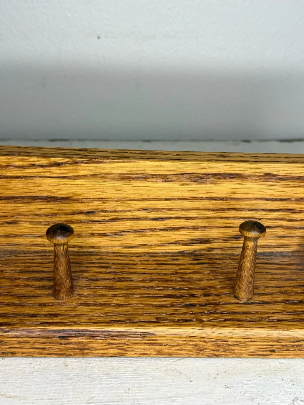 Vintage Solid Oak Shaker Wood Country Wall Mounted Shelf w/2 pegs, Cottagecore